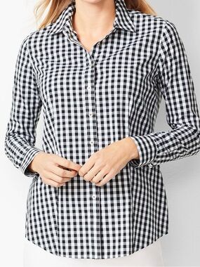 TALBOTS Black and White Mixed Gingham Perfect Shirt Size 10